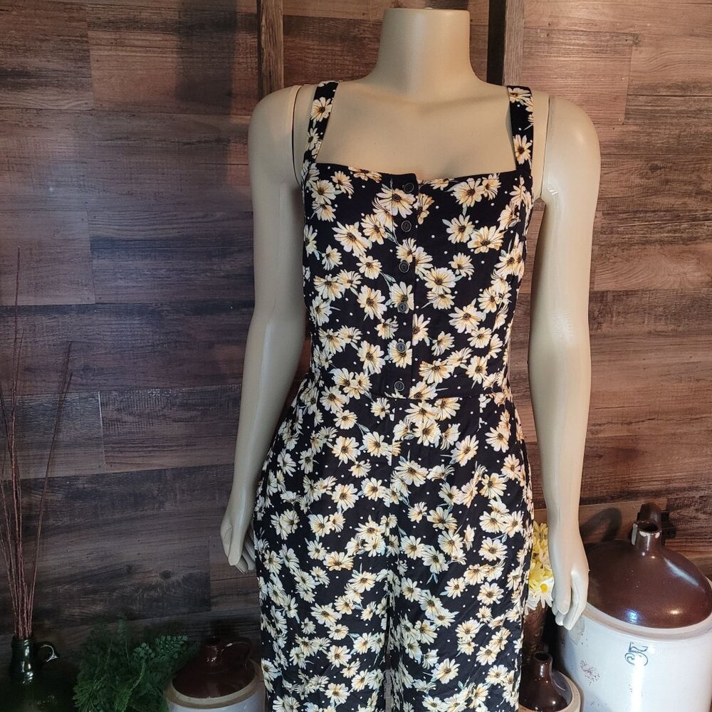 Wild Fable Floral Cropped Jumpsuit L Pockets Boho Cottagecore Country Girl - Picture 3 of 14